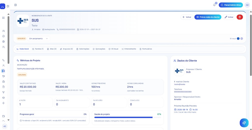 Projetos do Altius Analytics, métricas e dados do cliente